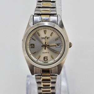 Consort Women Watch 26MM Gray Dial Two Tone Expandable Band 5.75' NEW Battery